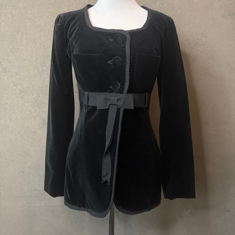 Vintage Gemma Kahng Bergdorf Goodman Black Velvet Bow Blazer Jacket Sz 8